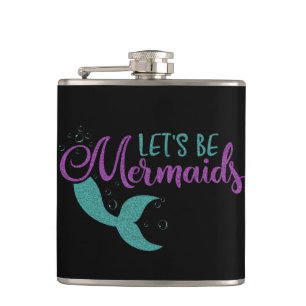Let's be mermaids Purple Teal Glitter Texture Hip Flask