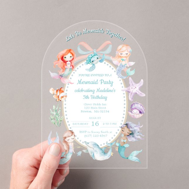 Let's Be Mermaids Together Mermaid Party Birthday Acrylic Invitations (Insitu (Handheld))