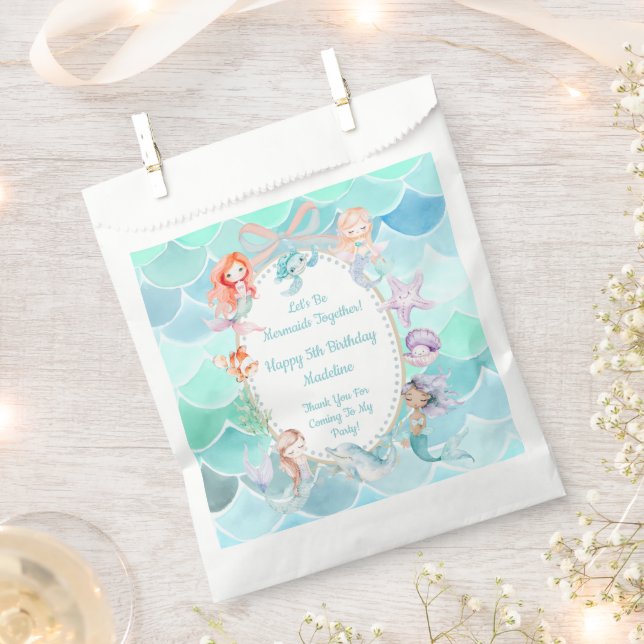 Let's Be Mermaids Together Mermaid Party Birthday Favour Bags (Clipped)