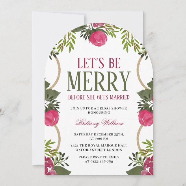 Let's Be Merry Christmas Bridal Shower Invitation (Front)