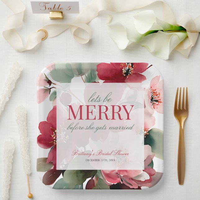 Let's Be Merry Christmas Bridal Shower Paper Plate (Wedding)