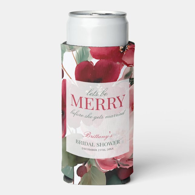 Let's Be Merry Christmas Bridal Shower Seltzer Can Cooler (Seltzer Front)