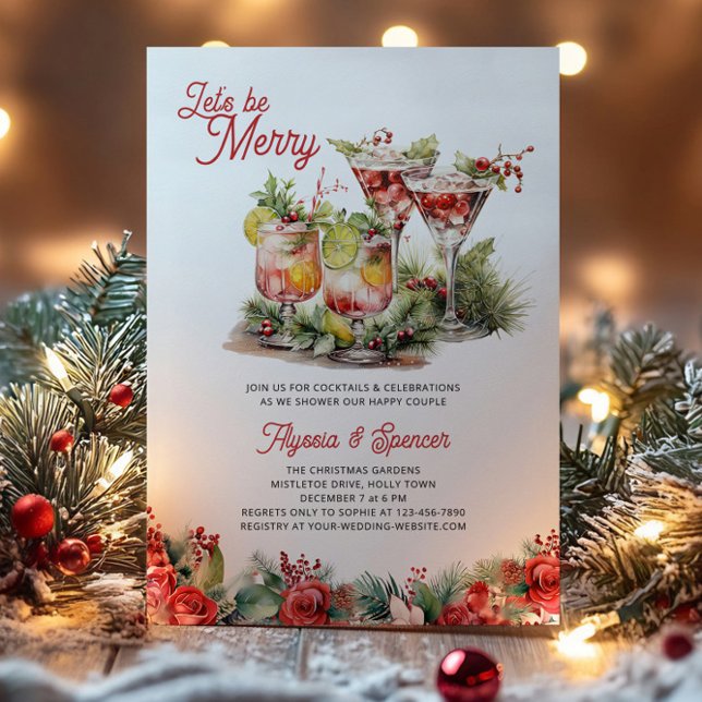 Let's Be Merry Christmas Cocktails Wedding Shower Invitation (Cocktail themed, Let's Get Merry Couple Wedding Shower Invitation by Darling & May)