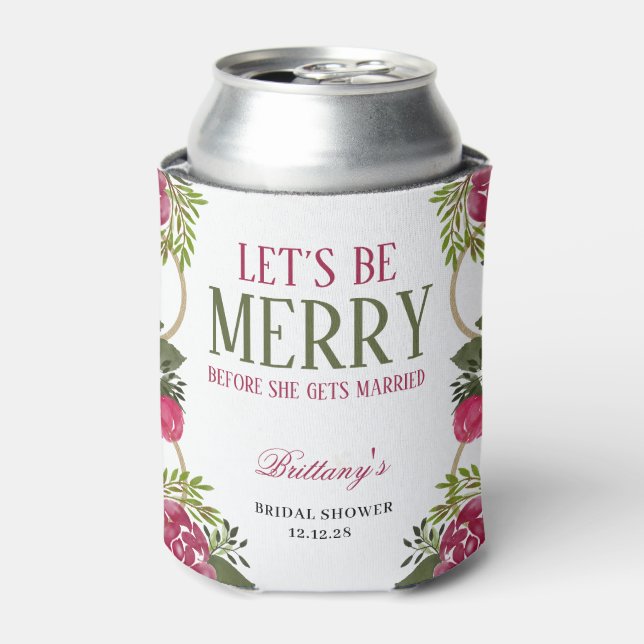 Let's Be Merry Christmas Floral Bridal Shower  Can Cooler (Can Front)