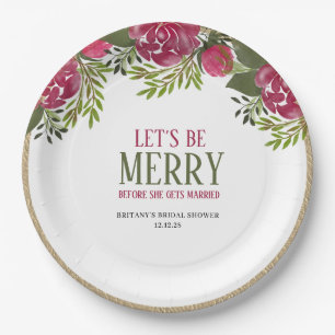 Let's Be Merry Christmas Floral Bridal Shower  Paper Plate