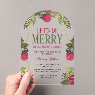 Let's Be Merry Floral Christmas Bridal Shower  Acrylic Invitations