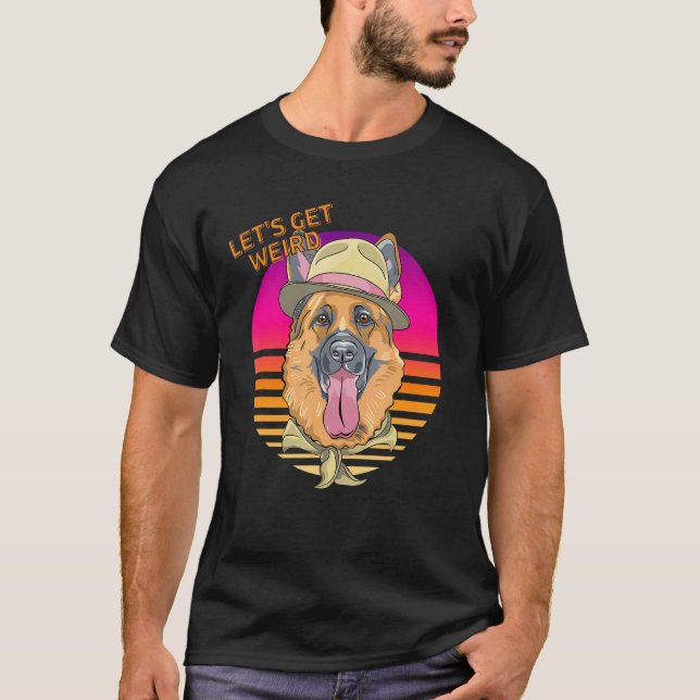 Let's Be Weird  German Shepherd With Fedora Hat Sc T-Shirt (Front)