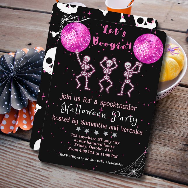Let's Boogie! Black and Pink Disco Halloween Party Invitation (Creator Uploaded)