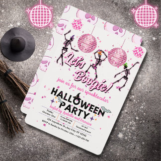 Let's Boogie Girly Skeletons Dance Disco Halloween Invitation