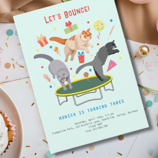 Let's bounce jumping cats kids birthday invitation
