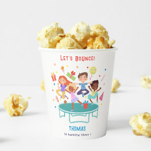 Let's bounce jumping trampoline park kids birthday paper cups