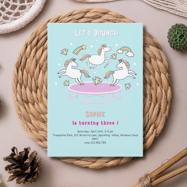 Let's bounce jumping unicorns park kids birthday invitation (Creator Uploaded)
