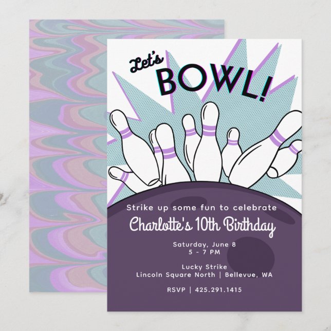Let's Bowl Birthday Invitation (Front/Back)