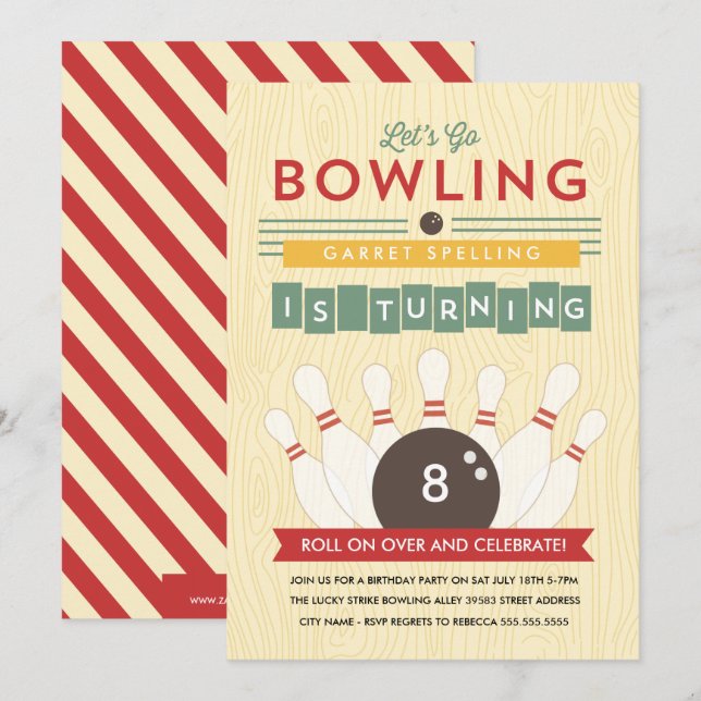 Let's Bowl! Birthday Party Invitation (Front/Back)
