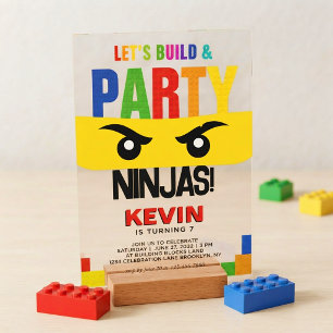 Let's Build & Party Building Blocks Ninja Birthday Acrylic Invitations