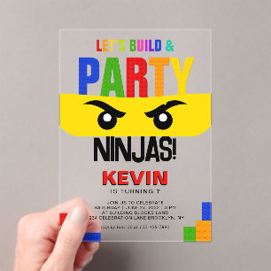 Let's Build & Party Building Blocks Ninja Birthday Acrylic Invitations