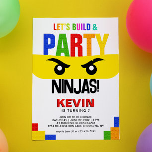 Let's Build & Party Building Blocks Ninja Birthday Invitation