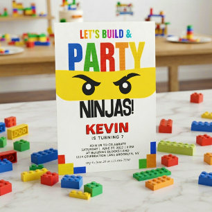 Let's Build & Party Building Blocks Ninja Birthday Invitation