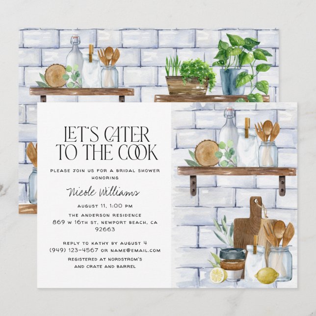 Let's Cater to the Cook Watercolor Bridal Shower Invitation (Front/Back)