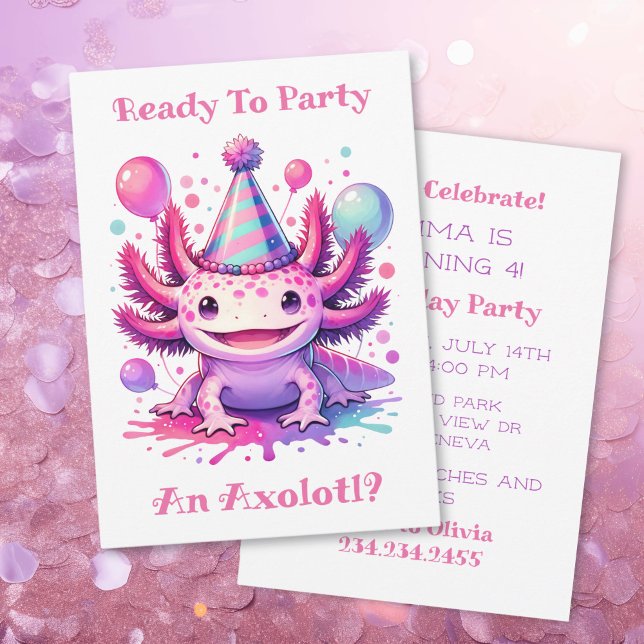Let's Celebrate Axolotl Girl's Birthday Party Invitation (Creator Uploaded)