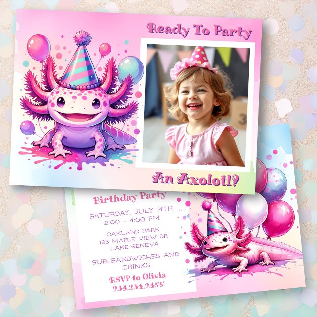 Let's Celebrate Axolotl Girl's Birthday Party Invitation (Creator Uploaded)