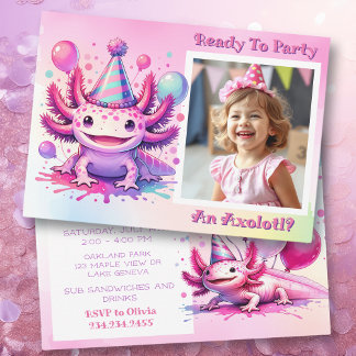Let's Celebrate Axolotl Girl's Birthday Party Invitation