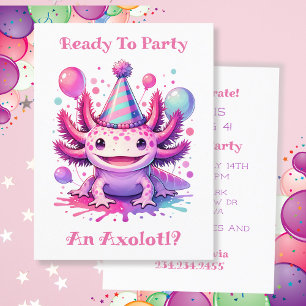 Let's Celebrate Axolotl Girl's Birthday Party Postcard