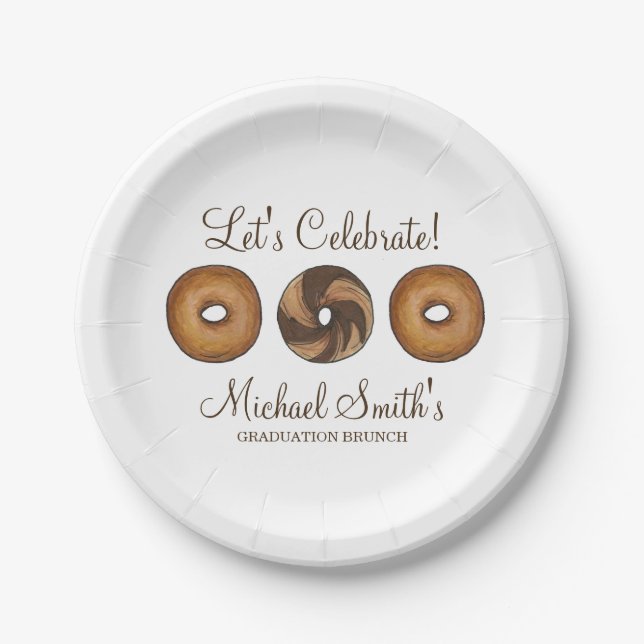 Let's Celebrate Bagel Graduation Party Brunch Paper Plate (Front)