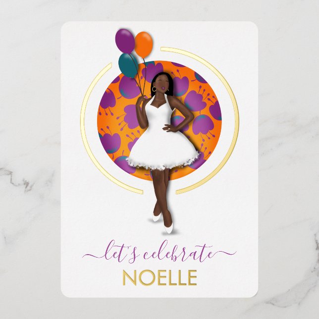 Let's Celebrate Birthday! Black Woman w/Balloons (Front)