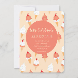 Lets Celebrate Birthday Ice Cream Cone Pattern Invitation