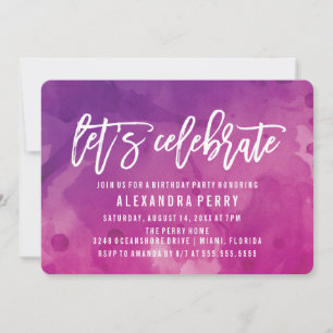 Let's Celebrate Birthday Party Purple Watercolor Invitation
