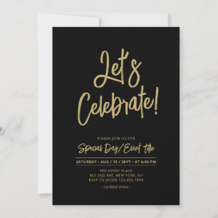 Let's Celebrate   Black Chic Script Cacktail Party Invitation