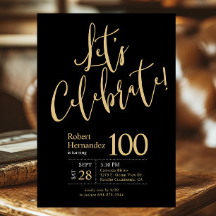 Let's Celebrate Black Gold 100th Birthday Party Invitation