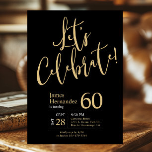 Let's Celebrate Black Gold 60th Birthday Party Invitation