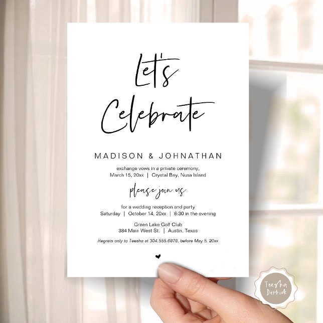 Lets celebrate, Black, Wedding Elopement Party Invitation (Let's celebrate, Wedding Elopement Party Invitation Party, Printed and Template File.)