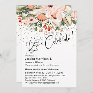 Let's Celebrate! Blush Floral Faux Gold Confetti Invitation