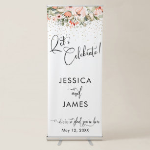 Let's Celebrate! Blush Floral Faux Gold Confetti Retractable Banner