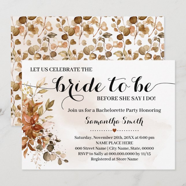 Lets celebrate Bride to be Shower Fall Wedding Invitation (Front/Back)
