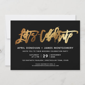Let's Celebrate Brush Typography Wedding Invitatio Invitation