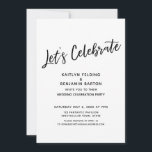 Let's Celebrate Casual, Modern Reception-Only Invitation<br><div class="desc">Invite your guests to your wedding celebration with the help of these minimal, sophisticated black on white invitation cards. In the design I've used a casual, modern, handwritten font to create a graphic typography overlay reading "Let's Celebrate". Fill in the template blanks with your details to personalise the design. All...</div>
