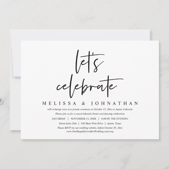 Let's Celebrate, Casual Wedding Elopement Party Invitation (Front)
