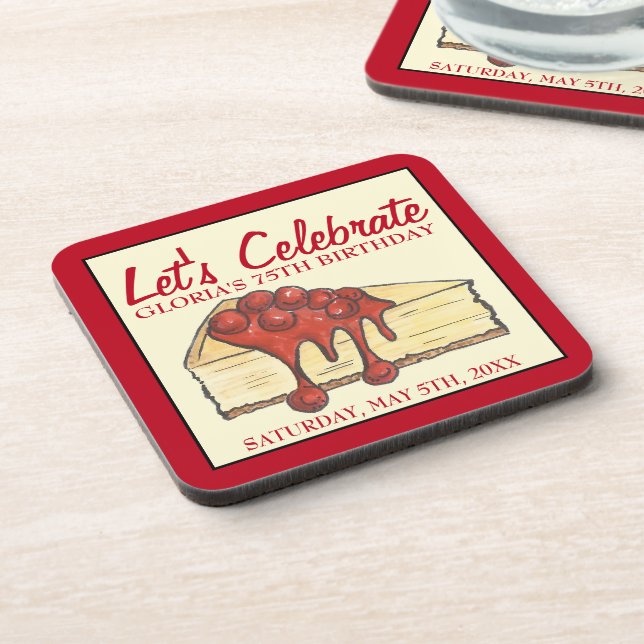 Let's Celebrate Cherry Cheesecake Dessert Birthday Coaster (Left Side)