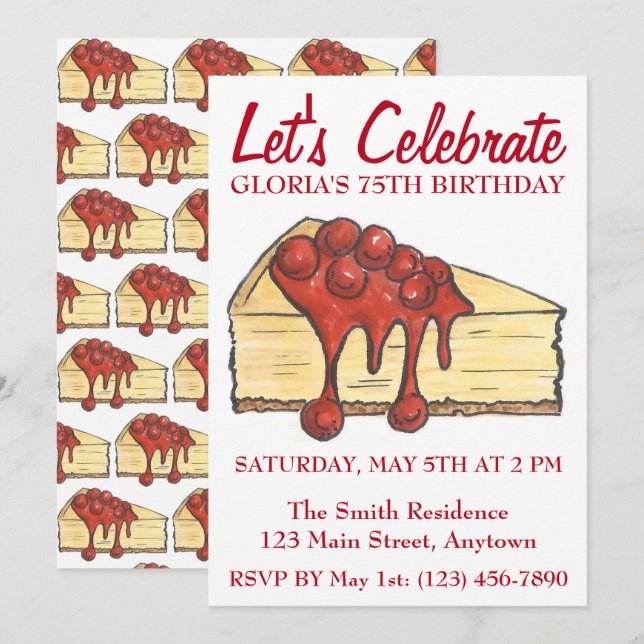 Let's Celebrate Cherry Cheesecake Dessert Birthday Invitation (Front/Back)