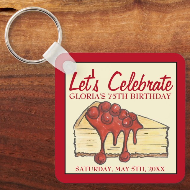 Let's Celebrate Cherry Cheesecake Dessert Birthday Key Ring (Front)