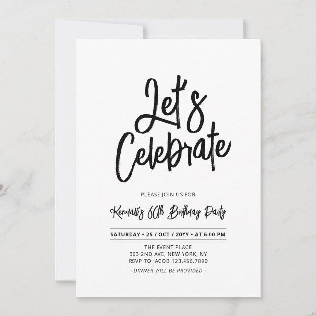 Let's Celebrate | Chic Script 60th Birthday Party Invitation (Front)