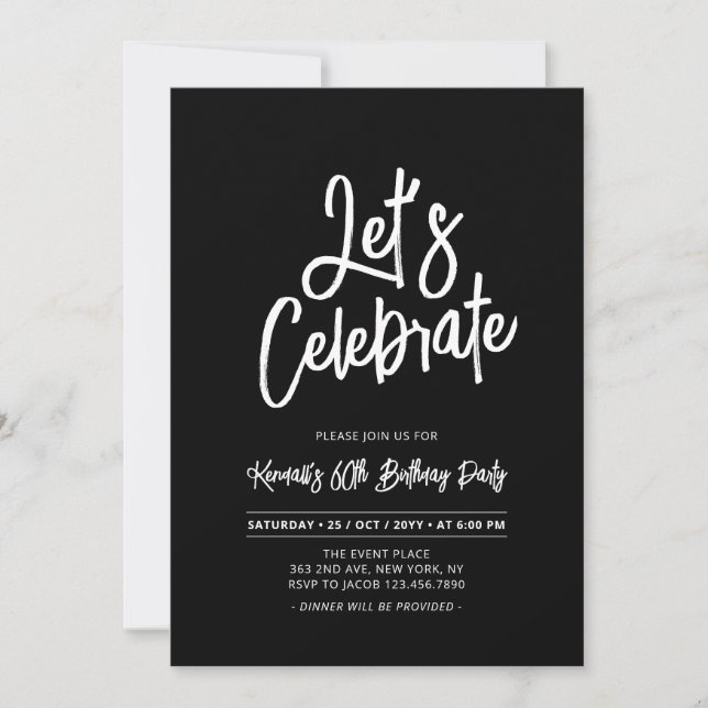 Let's Celebrate | Chic Script 60th Birthday Party Invitation (Front)