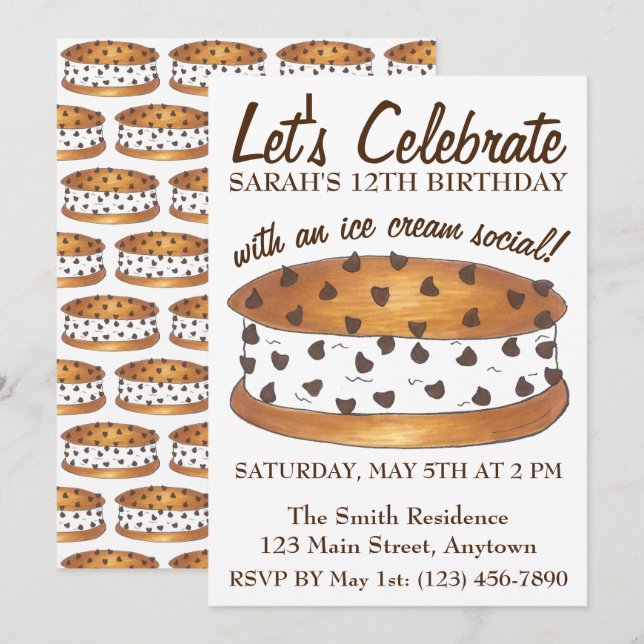 Let's Celebrate Chipwich Ice Cream Social Birthday Invitation (Front/Back)