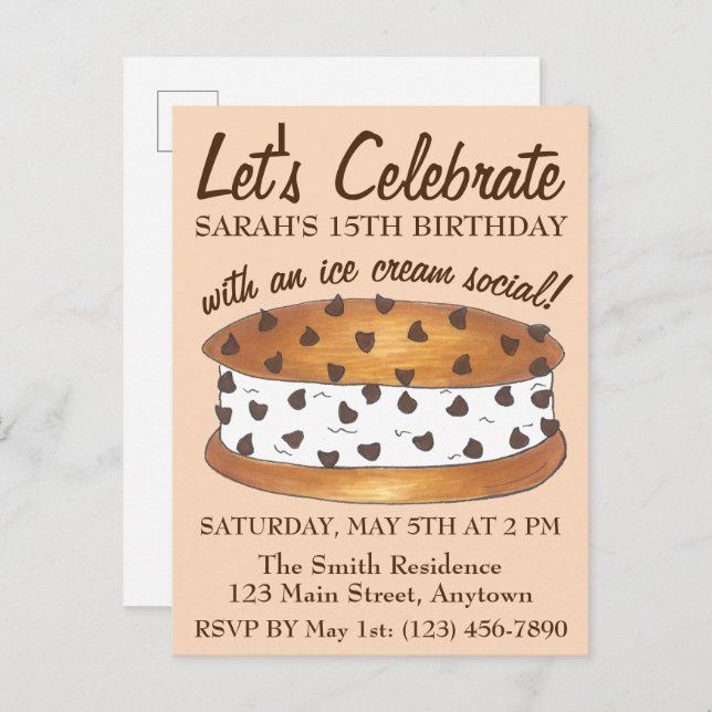 Let's Celebrate Chipwich Ice Cream Social Birthday Invitation Postcard (Front/Back)