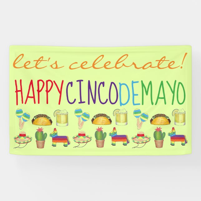 Let's Celebrate Cinco de Mayo Fiesta Party Decor Banner (Horizontal)