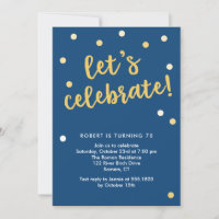 Let's Celebrate Confetti Navy and Gold Invitation